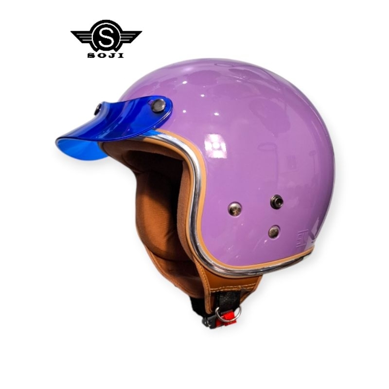 Helm Bogo Wanita Hijab Soji Raya Warna Pastel Paket Pet Biru / Helm Bogo Wanita / SNI