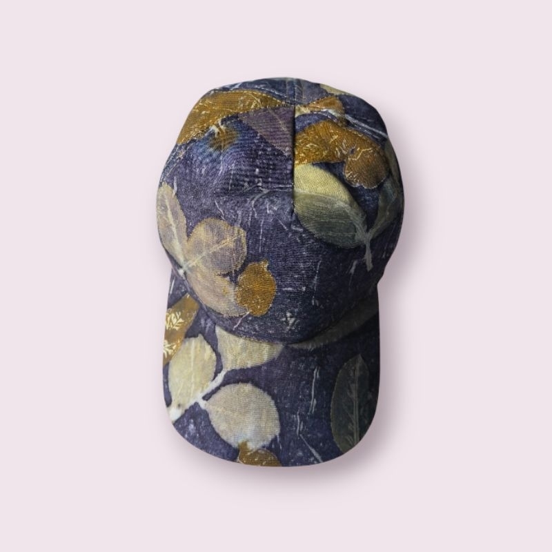 topi baby canvas ecoprint batik warna alam motif cetak daun