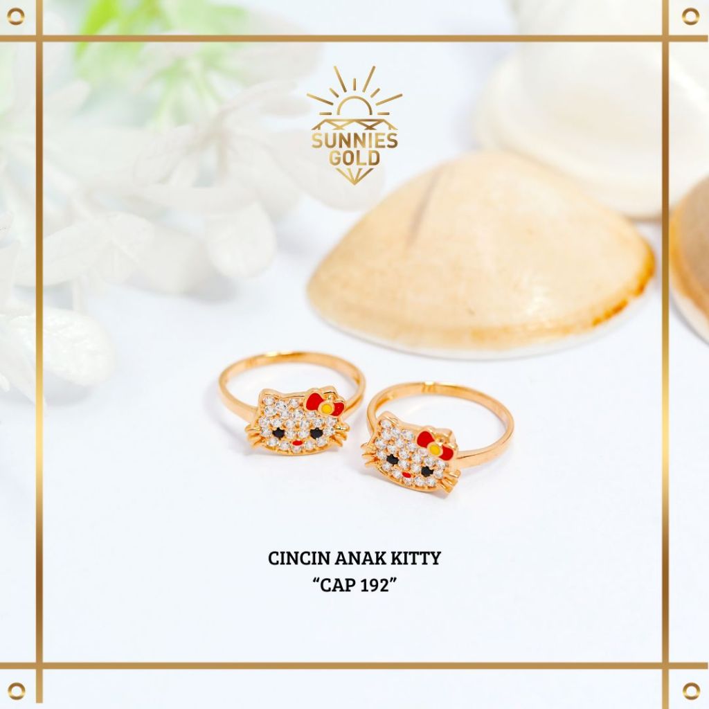 CINCIN ANAK HELLO KITTY EMAS ASLI KADAR 6K DN 8K CINCIN HELLO KITTY PERMATA - CAP 192