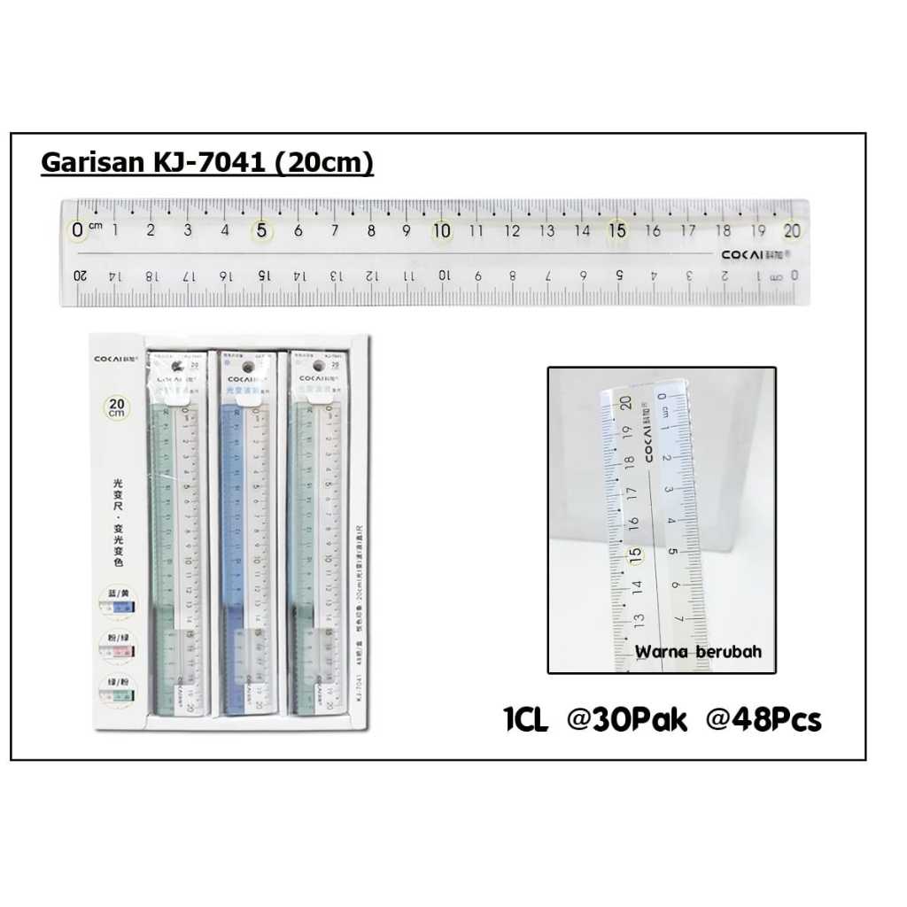 

penggaris 20 cm cokai mutiara bunglon angka jelas kode kj 7041