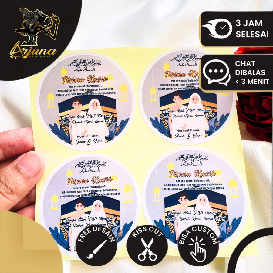 

2-4 Sticker Haji Umroh Stiker Label Gift From Oleh Oleh Souvenir Free Desain Chromo Bulat Uk.Kecil
