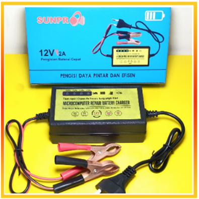 Cas Aki Motor Charger Aki Sunpro cas aki motor mobil Battery 12V 2a Adaptor cas Aki 12V2A