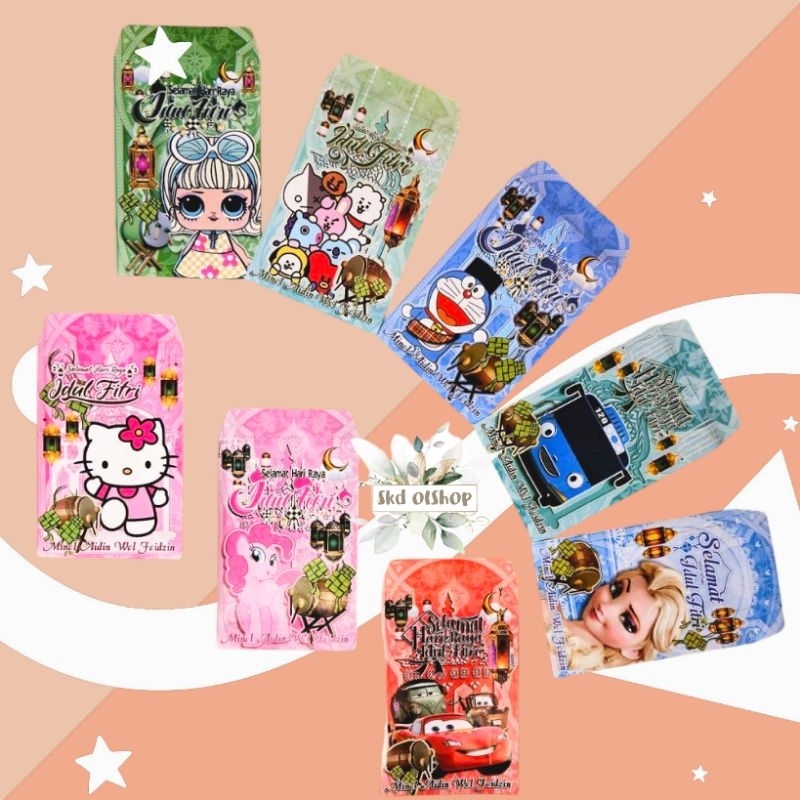 

100 lembar Amplop lebaran idulfitri kartun serie H mix gambar ukuran medium