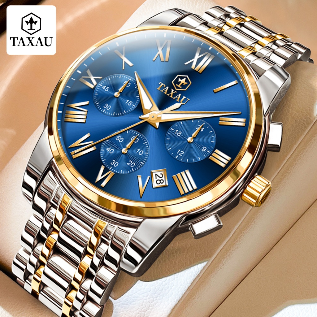 TAXAU Jam Tangan Rantai Pria Keren Original 100% Stainless Steel Luminous Jam Tangan Analog Pria