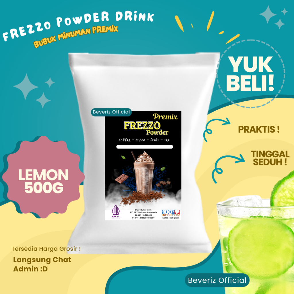 

BEVERIZ Frezzo Bubuk MInuman Rasa Lemon | Boba Powder Drink Lemon 500gram { Bisa COD} {Tersedia Harga Grosir}