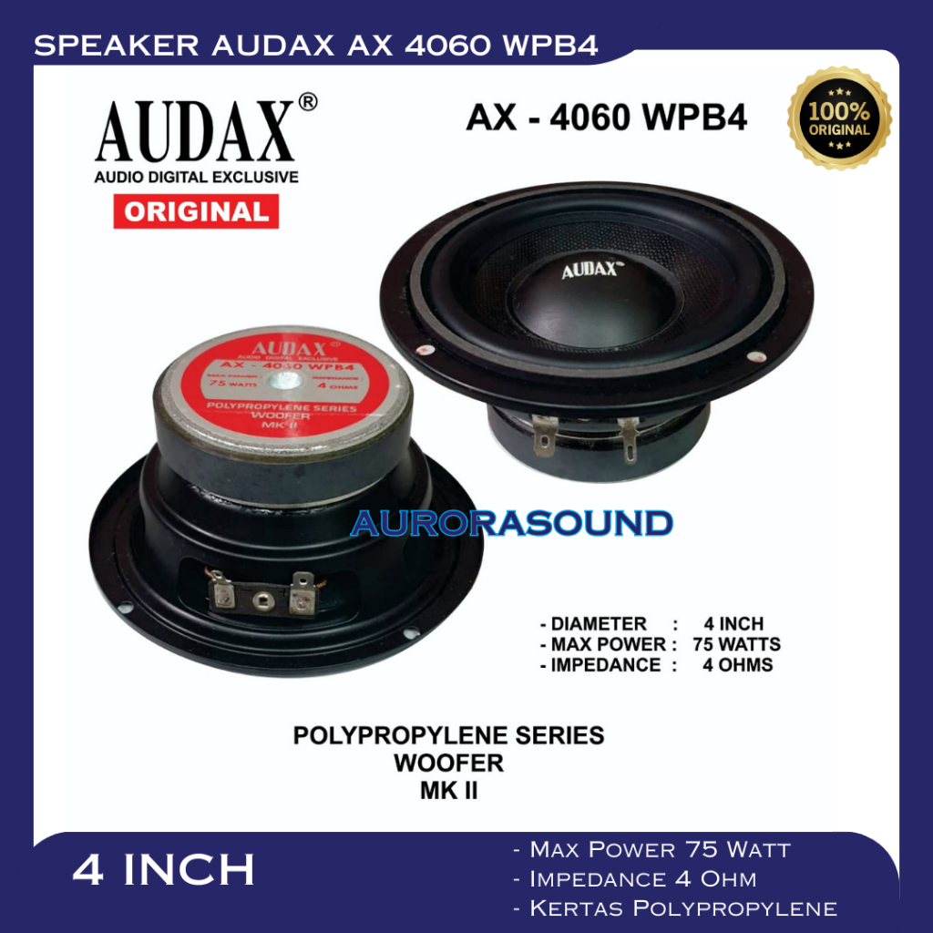 SPEAKER AUDAX AX 4060 WPB4 WOOFER 4 INCH AUDAX AX4060 75W ORIGINAL
