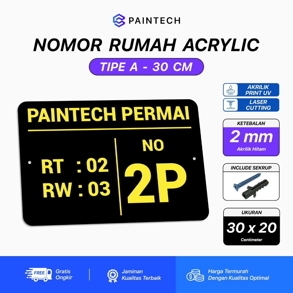 

Nomor Rumah Custom Type A Papan Penanda Nomor Rumah Akrilik Print UV