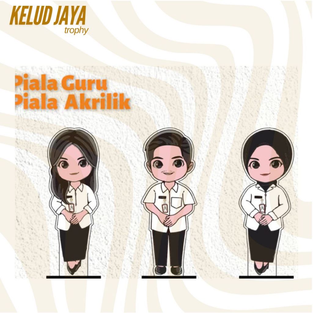 Piala Guru Baju Dinas Putih Hitam Akrilik Karakter saja Hadiah Guru