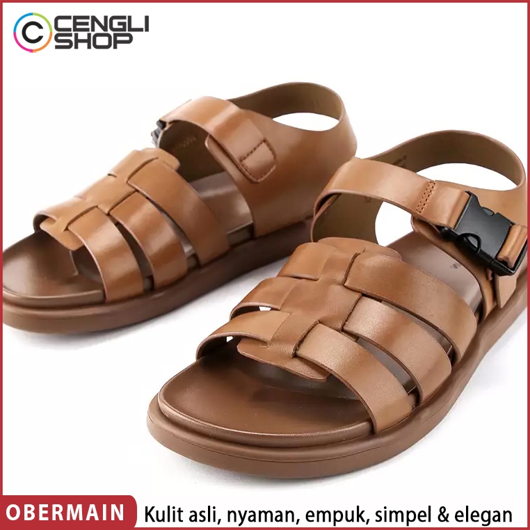 SANDAL OBERMAIN PRIA ORIGINAL SLINGBACK CASUAL KULIT ASLI COKLAT BROWN OM27