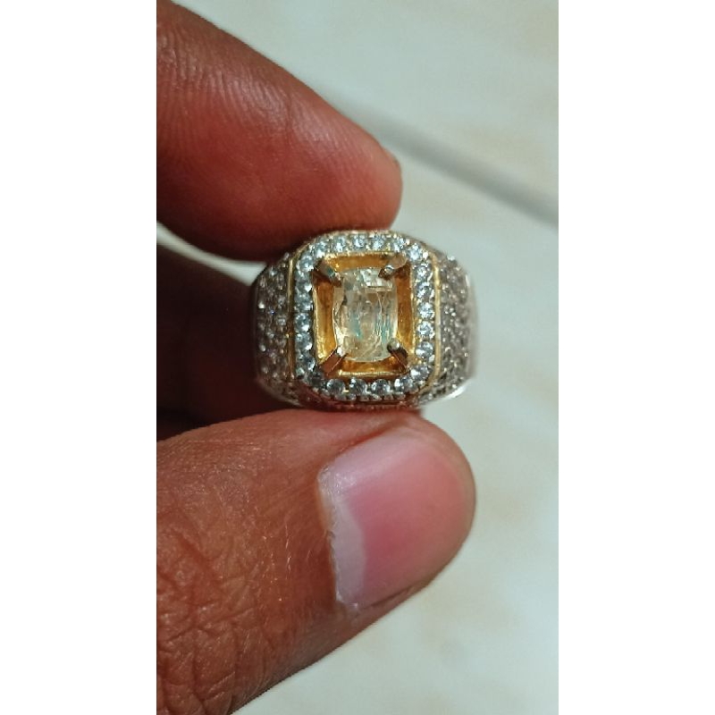 Natural yellow sapphire Srilanka memo GLI Ring Perak handmade mewah