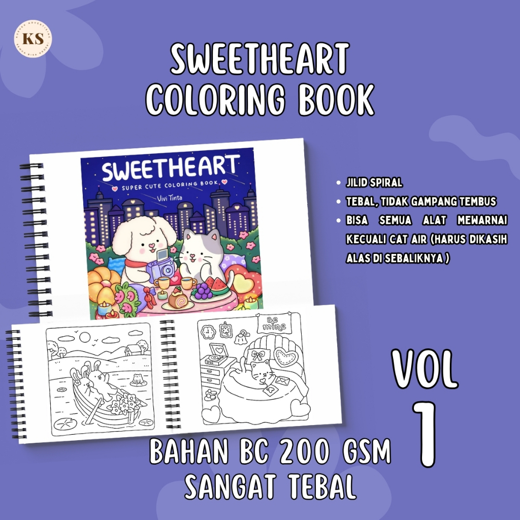 

SWEETHEART VOL 1 Coloring Book For Adults And Kids Buku Mewarnai Kertas Tebal Remaja Dewasa Healing Therapy