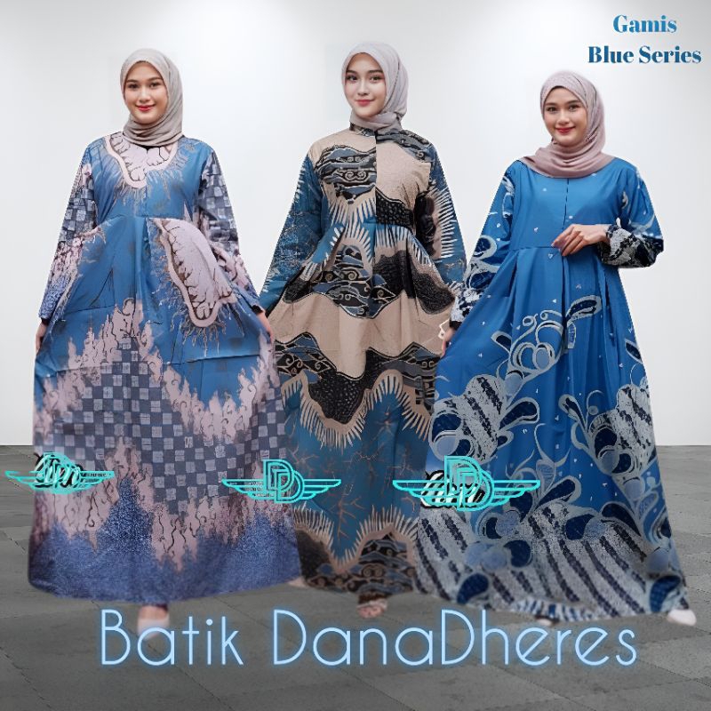 NEW GAMIS BATIK WANITA BIRU DENIM BLUE SKY | FASHION MUSLIMAH GAMIS BLUE SKY DENIM | BATIK GAMIS BLU