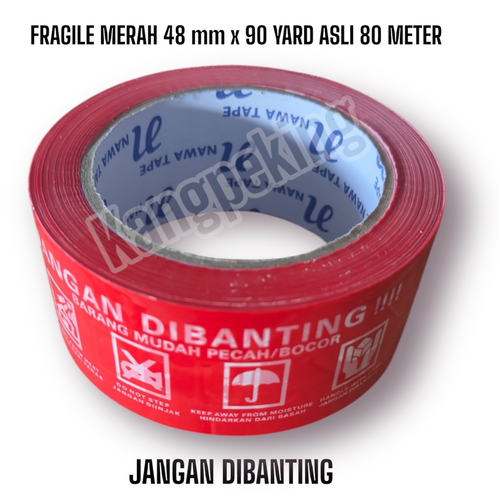 

Lakban Fragile Merah Tebal Kualitas Premium 48 mm x 90 yard ASLI 80 meter