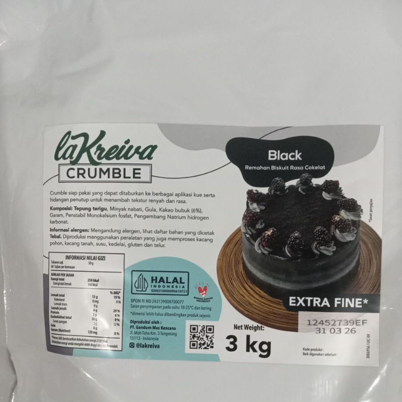 

la kreiva crumble extra fine black 250g | crumble halus Oreo 250g | remahan biskuit halus cokelat hitam