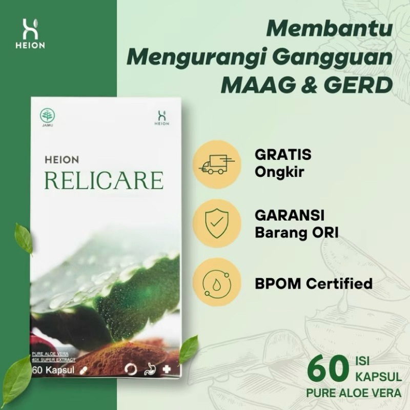 Heion Relicare 60 KAPSUL - Solusi Ampuh Asam Lambung , Maag , dan Gerd BPOM HERBAL ALAMI Lambung