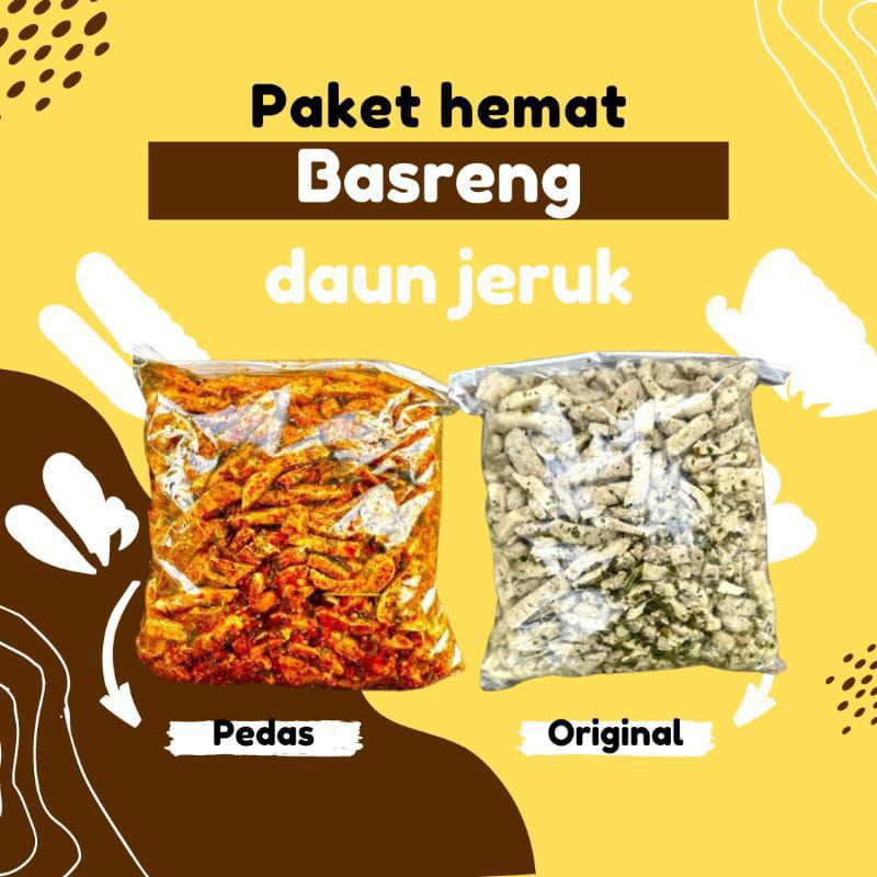 

paket hemat basreng pedas daun jeruk ori + pedas 500 gram