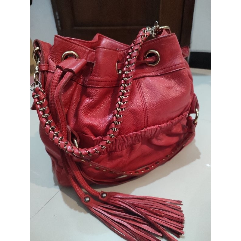 Hobo serut tas kulit asli merah preloved