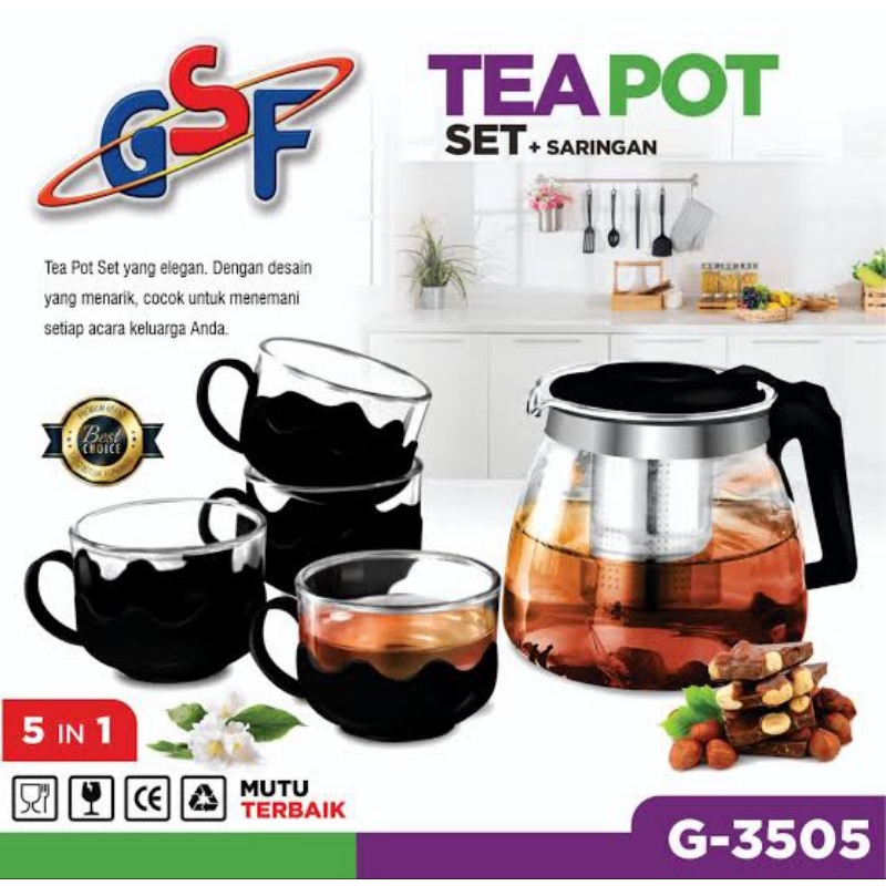 GSF Tea Pot Set + Saringan gsf G-3505 teko teh & kopi/ Teapot set 5in1 G-3505/teko set gelas kaca