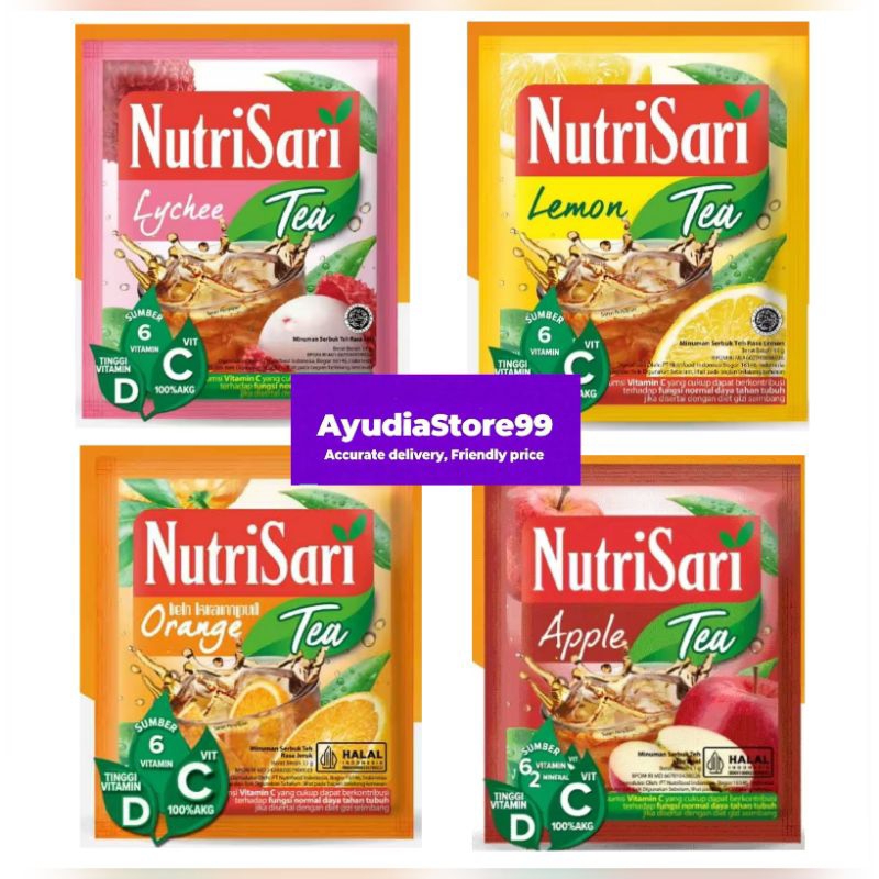 

NutriSari Jeruk Peras -Nutrisari Lemon Tea 10 Sachet/Orange tea/Apel Tea / Leci tea - Renceng Isi 10 Sachet up