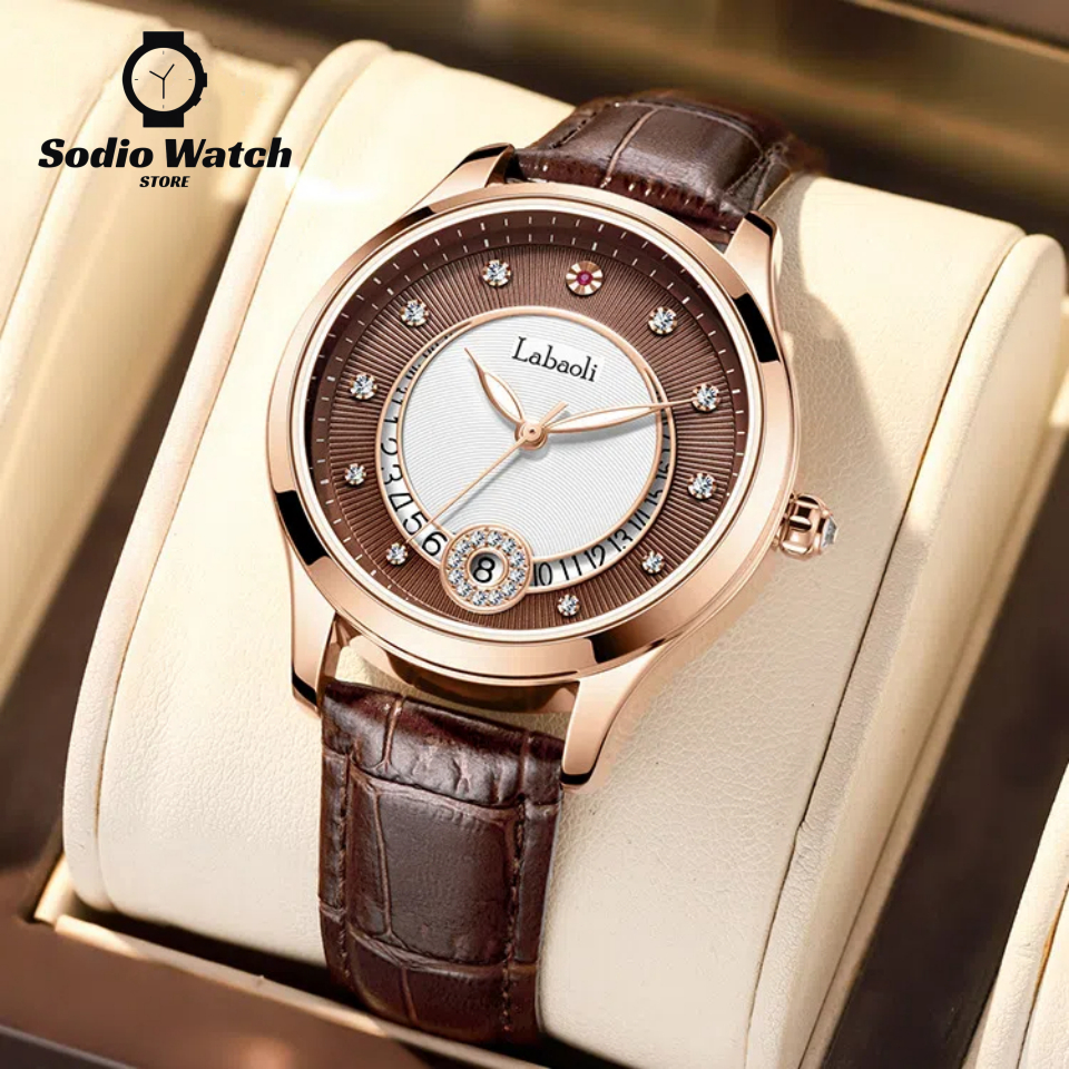 Labaoli Jam Tangan Wanita Automatic Original Brand Labaoli Baru Anti Air Jam Tangan Kulit Coklat Wom
