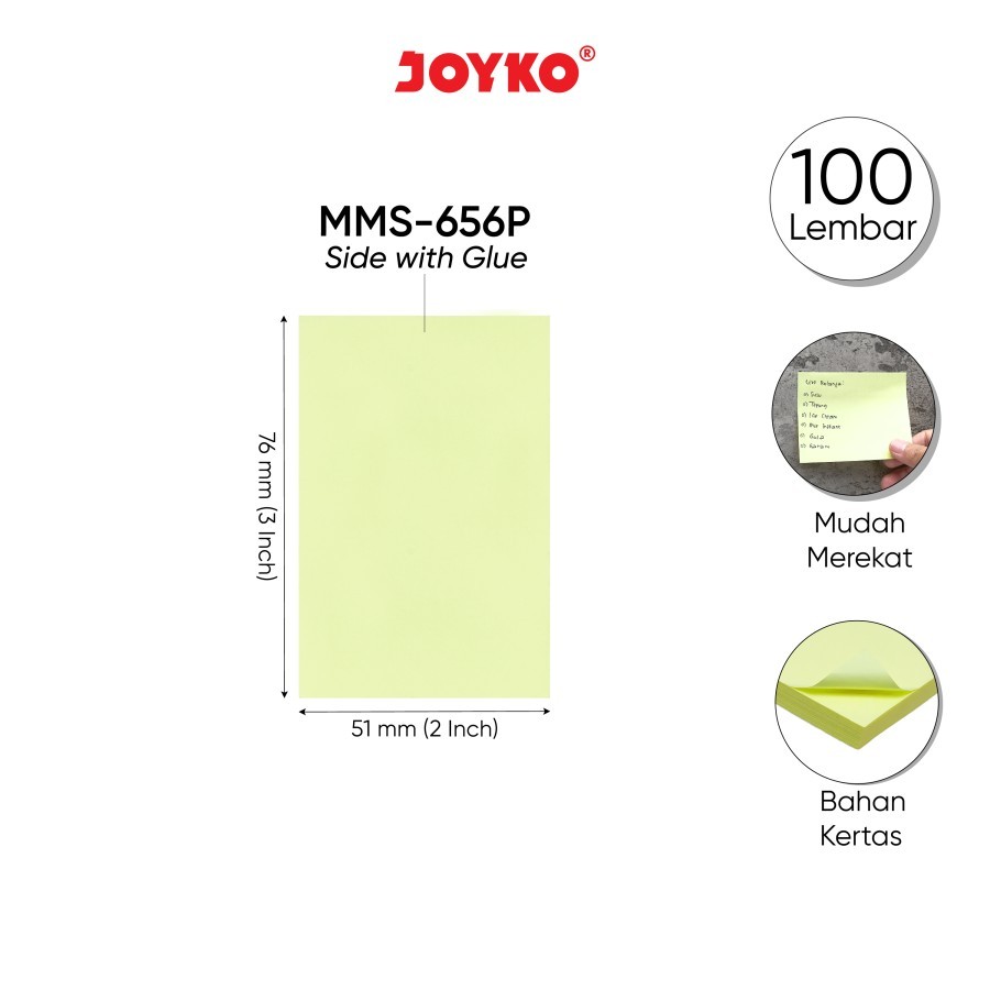 

Memo Stick Kertas Memo Tempel Sticky Note Joyko Soft Color MMS-0656-P - 5,1 X 7,6 CM