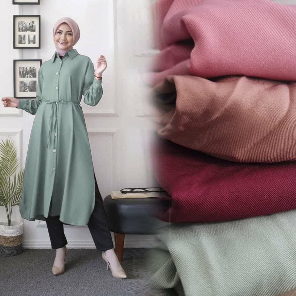 Baju Long Dress Kemeja Tunik Wanita Muslim Jumbo Remaja Matt Shakilla Polos Tali Pinggang By Zam