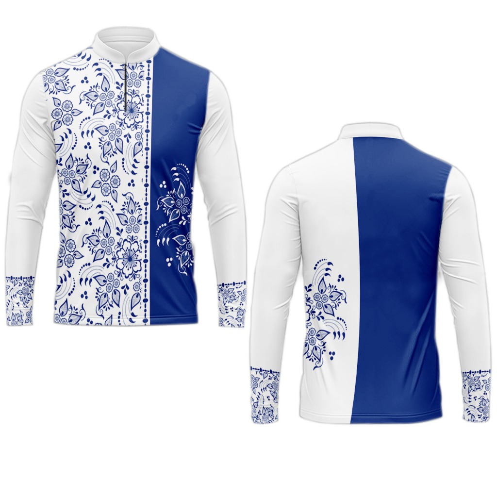 Baju koko muslim/putih bersih dan biru cerah /Kaos pria Dewasa jersey/motif full printing/panjang&Pe