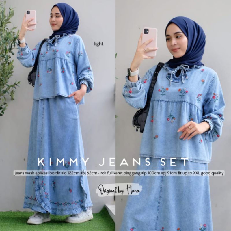 Kimmy Jeans Set Denim Lengan Panjang|Setelan rok jeans wanita terbaru 2025