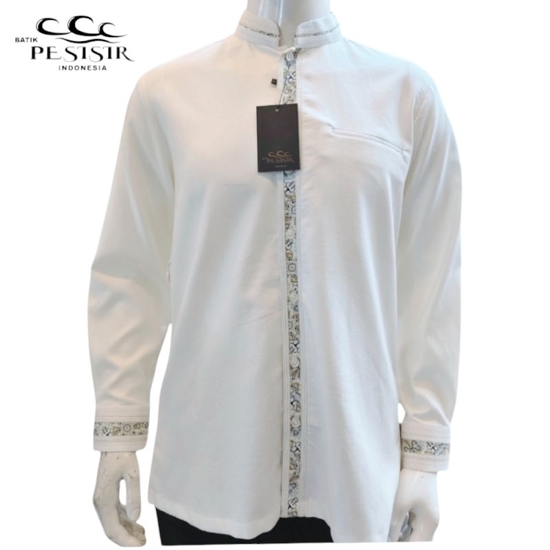 Kemko Putih BW Premium Lengan Panjang Manset  Kombinasi Batik