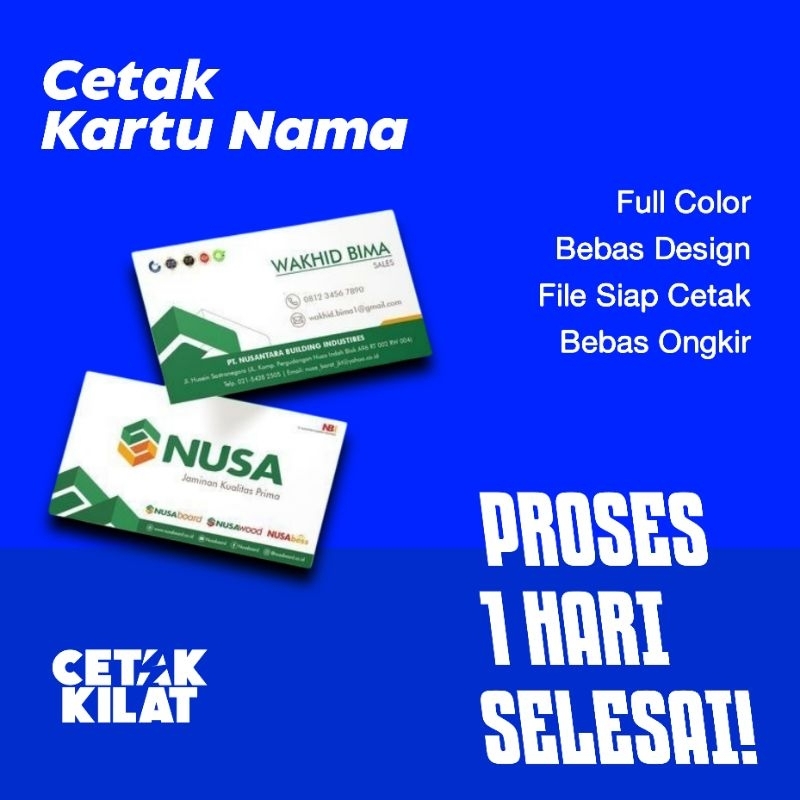 

CETAK KARTU NAMA KILAT EXPRESS TERMURAH!! BAHAN ART CARTON 260GSM CETAK 1 SISI / 2 SISI