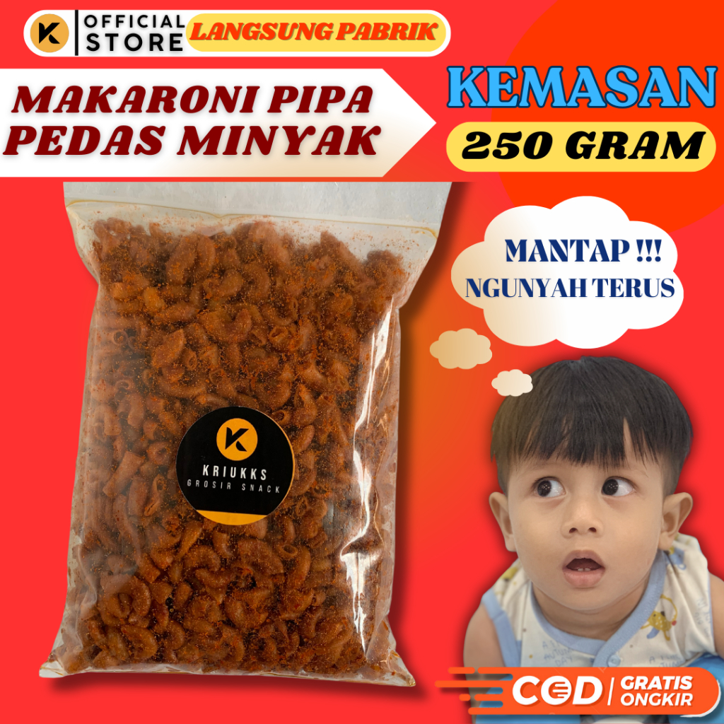 

Kriukks Makaroni Bantet Pipa Sepat Pedas Minyak Legendaris Gurih Murah Kiloan Langsung dari Produksi Fresh Renyah Kemasan Plastik Tebal Jadul