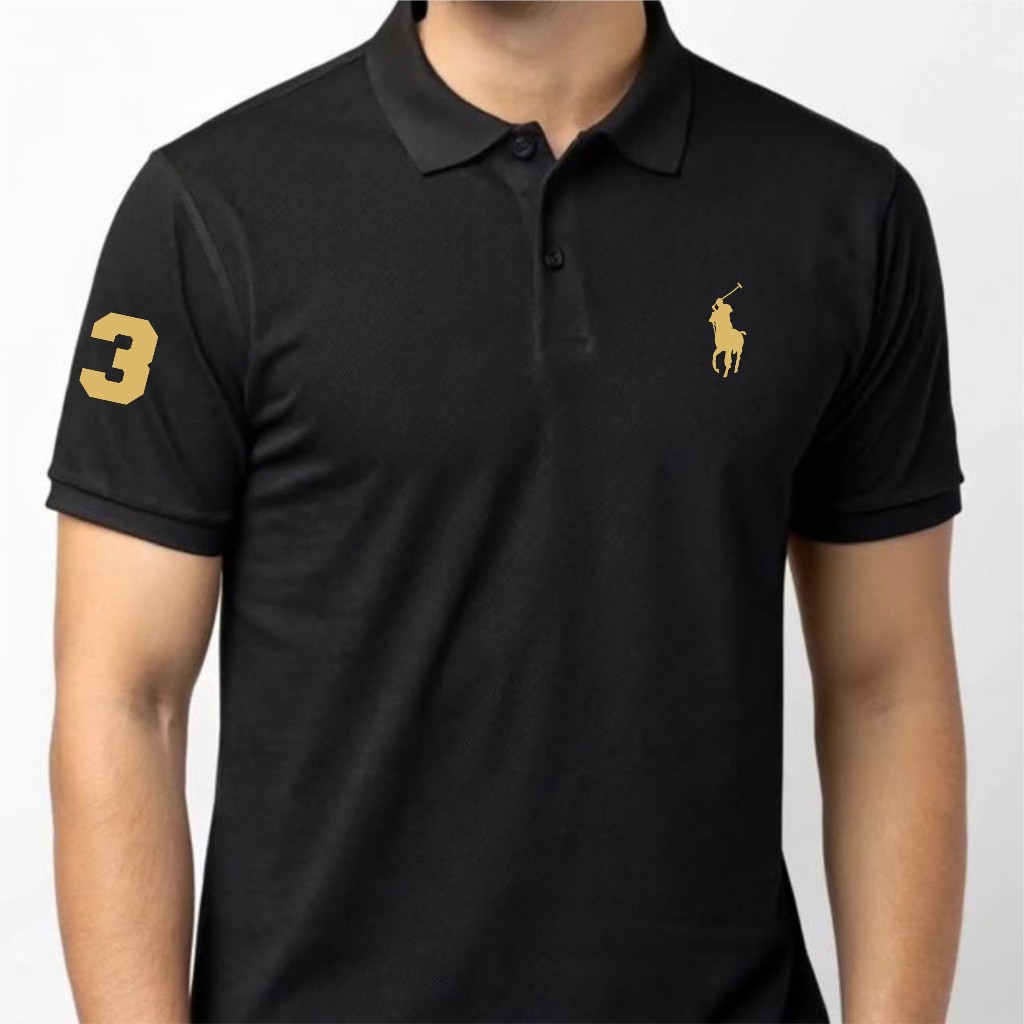 COD T-shirt Kaos Kerah Pria Baju Polo Keren LOGO KUDA 3 GOLD Lengan Pendek Motif Cressida Quality Pr