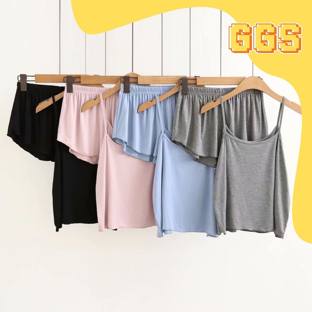 GGS Baju Tidur Set Wanita Kamisol Setelan Piyama Tank Top dan Celana Pendek Sexy Nyaman Camisole Kor