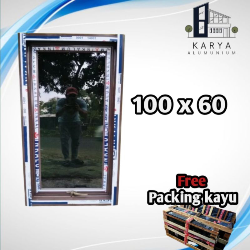kusen jendela Aluminium 3inch lengkap accessories ukuran 100x60cm bisa custom ukuran free packing ka