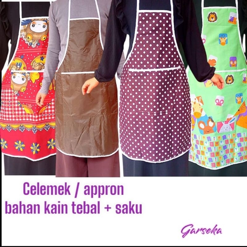 celemek / appron masak bahan kain tebal + saku