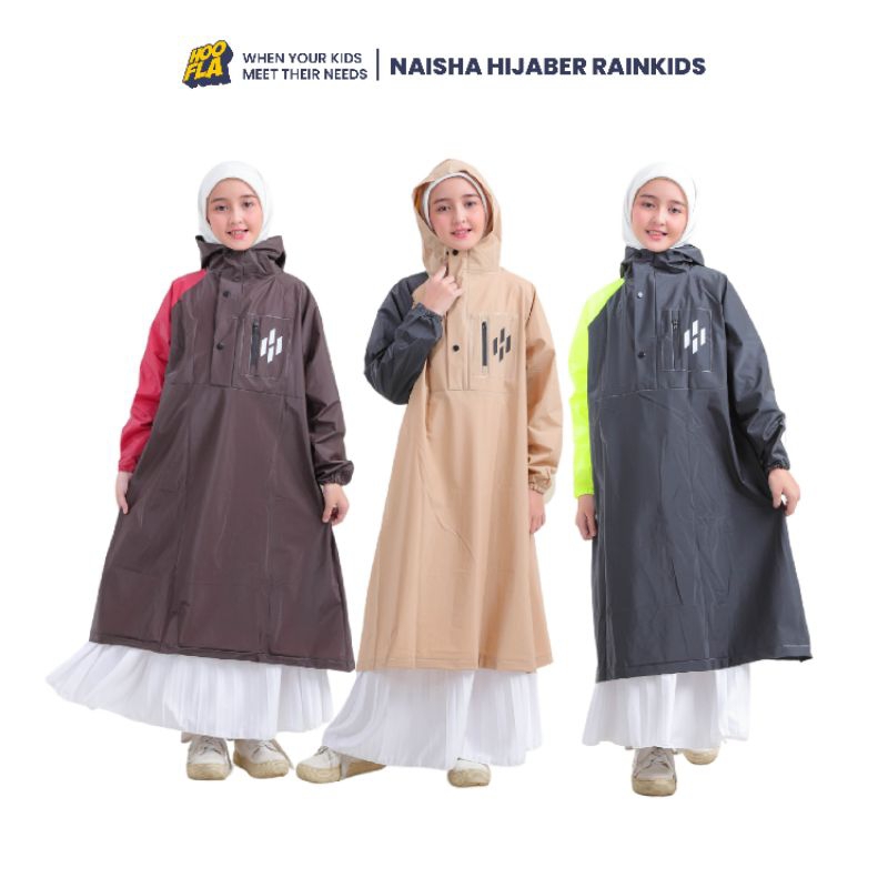 Jas Hujan Anak Hoofla - NAISHA HIJABER RAINKIDS - Mantol Ponco Hijab Rok