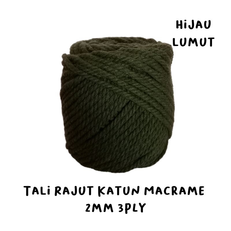 Rajut Macrame Tali Kur Tali Katun Benang Hijau Lumut 2mm