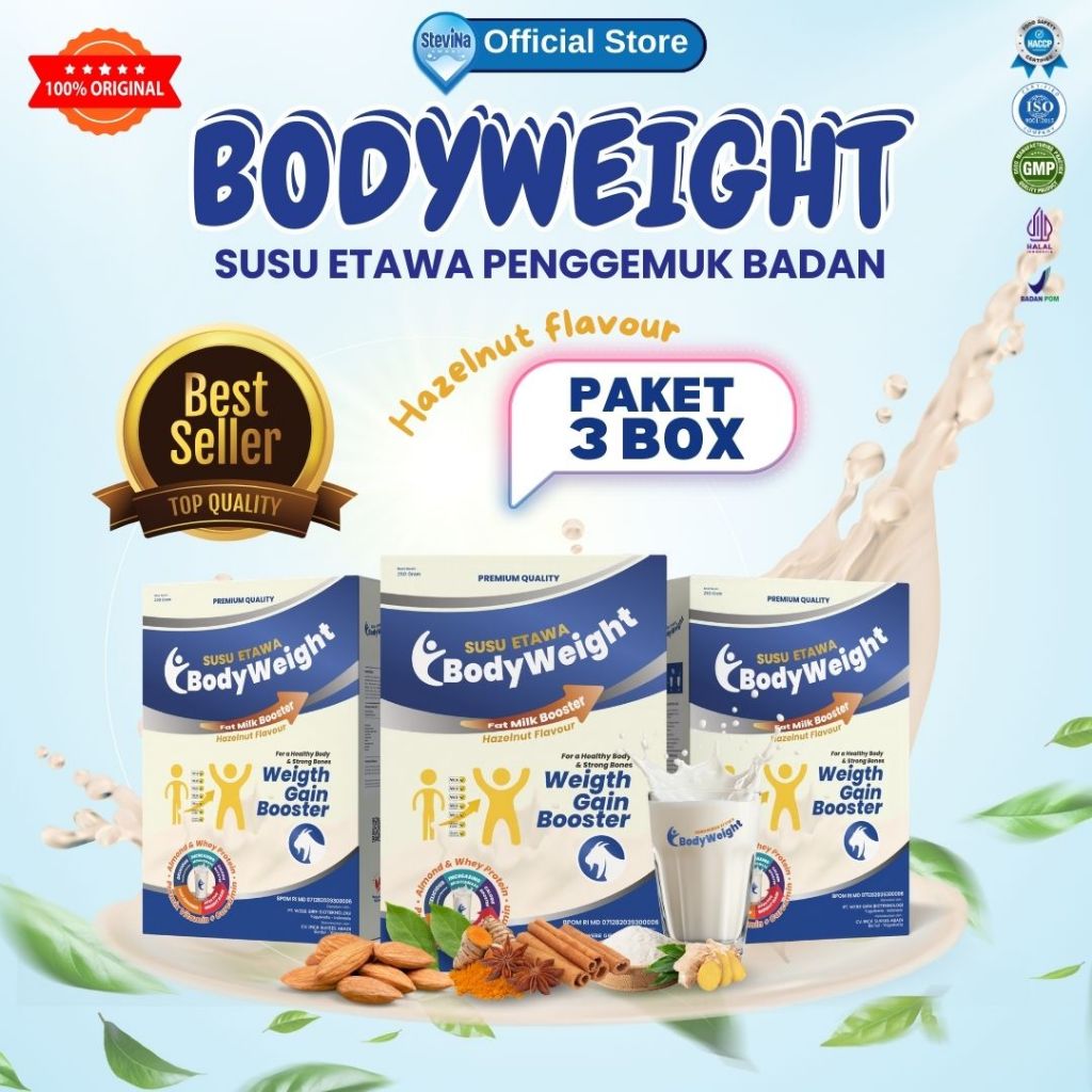 

BodyWeight Susu Kambing Etawa - Penggemuk Badan Menambah protein dalam tubuh - Paket 3 Box Kemasan 250grm