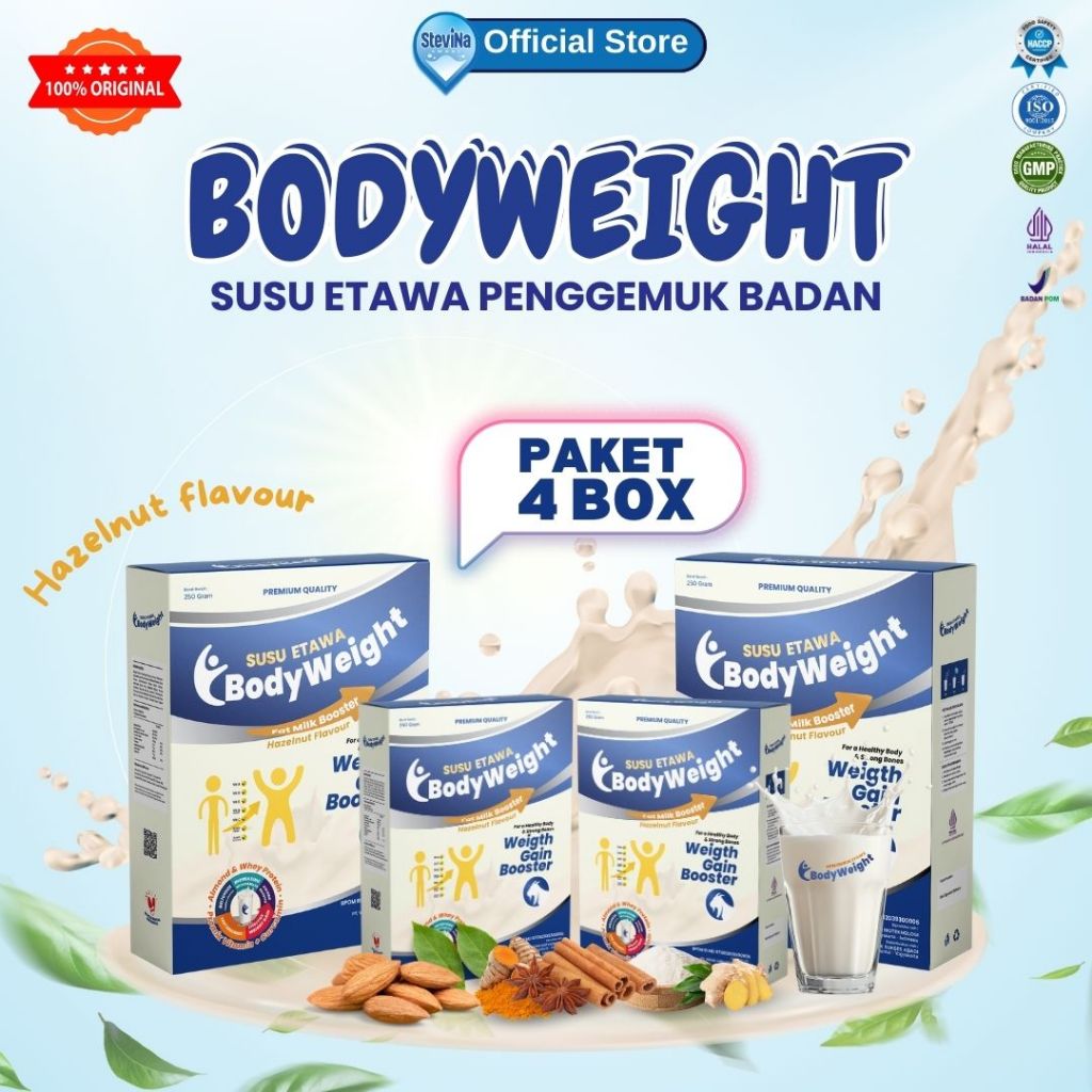 

BodyWeight Susu Kambing Etawa - Penggemuk Badan Meningkatkan Massa Otot - Paket 4 Box Kemasan 250grm