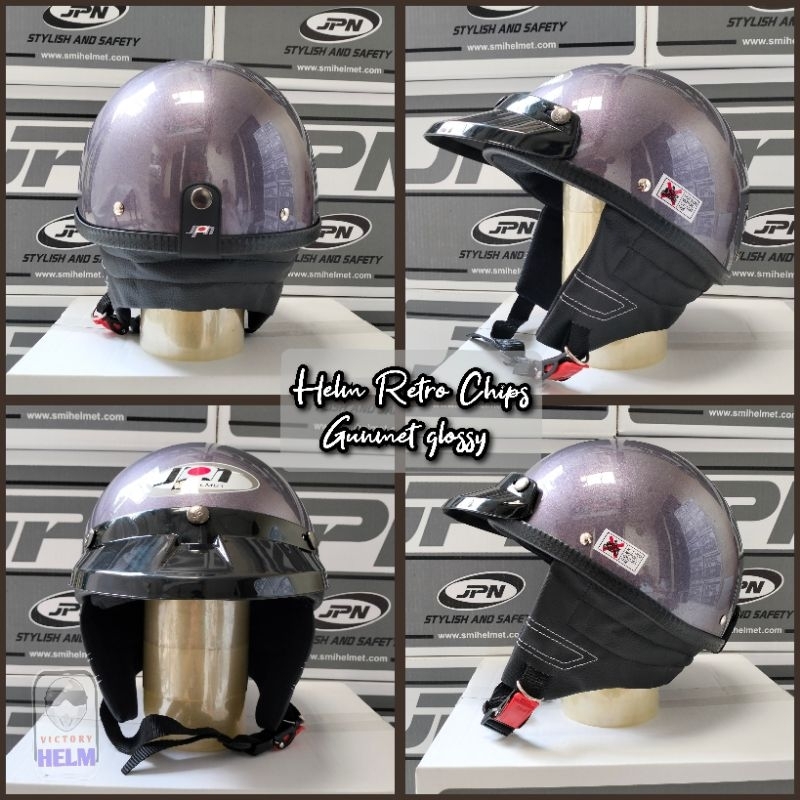 Helm Jpn retro chips warna gunmet glossy
