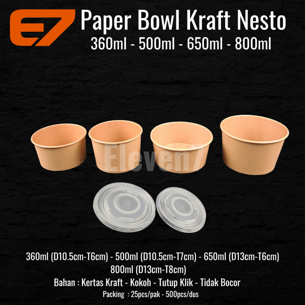 Paper Rice Bowl Brown Kraft + Lid 360ml - 500ml - 650ml - 850ml (Isi 25pcs), Mangkok Kertas, Paper B