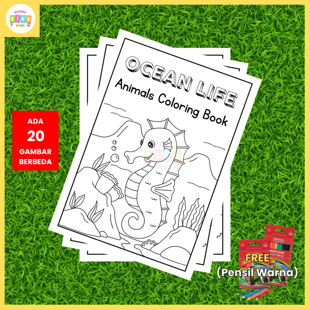 

20 Lembar Gambar Mewarnai Hewan Laut Anak Coloring Book A4 Free Pensil Warna Ocean Life Animals Coloring Book A4