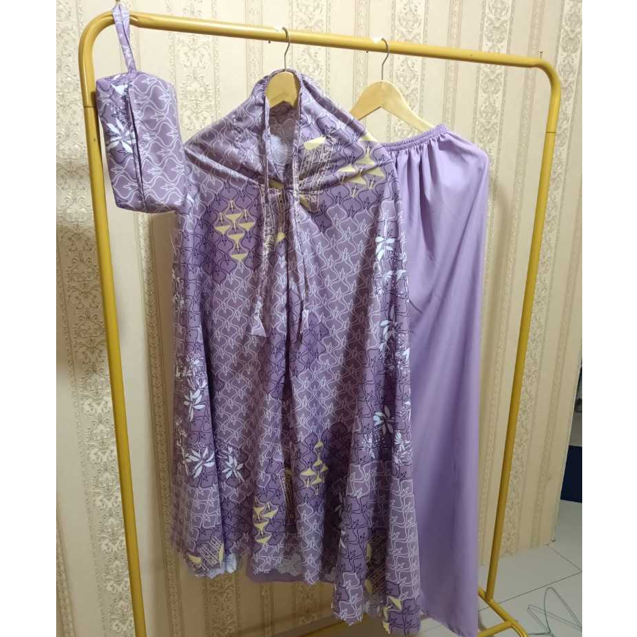 CUCI GUDANG MUKENA TRAVELING MINI POUCH MOTIF DAGU LASERCUT DAN RESLETING KATUN PREMIUM AZELLA