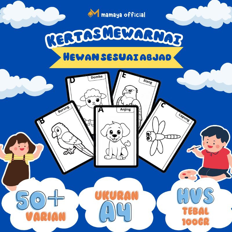 

[27 LEMBAR] KERTAS MEWARNAI HEWAN/ BINATANG SESUAI ABJAD/ ALPHABET ANAK PAUD TK