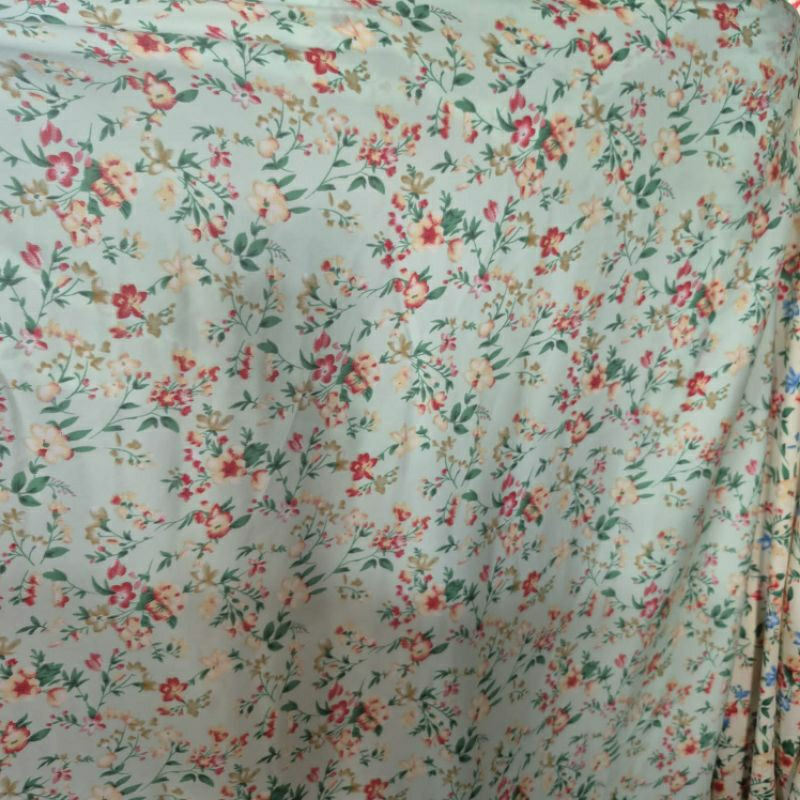 KAIN SATIN SILK PREMIUM MOTIF BUNGA KECIL  - KAIN SATIN MOTIF BUNGA KECIL HARGA/0,5M