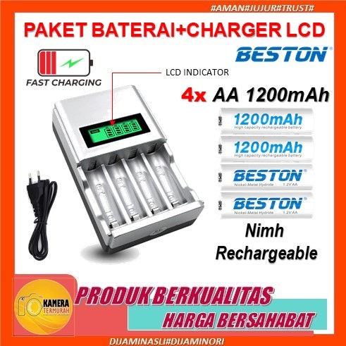 Beston Batu Baterai Battery AA Charge Cas rechargeable AA 1200Mah/AAA 600Mah + Quick Charger
