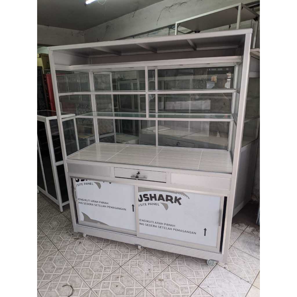 ETALASE WARTEG / JUALAN MAKANAN ALUMUNIUM SILVER TEBAL