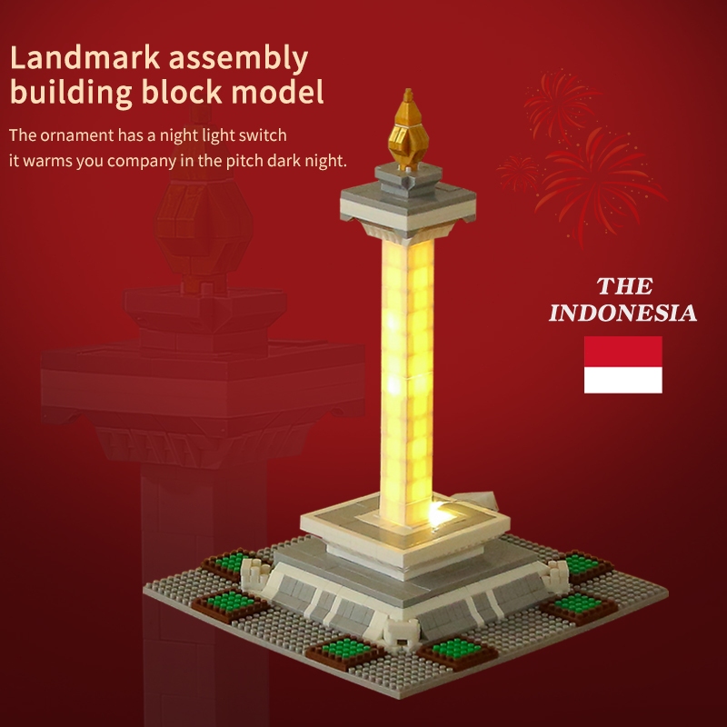 DIY mainan edukasi Mainan Bricks Monumen Nasional Nano Block Indonesia Bricks Bangunan Indonesia Min