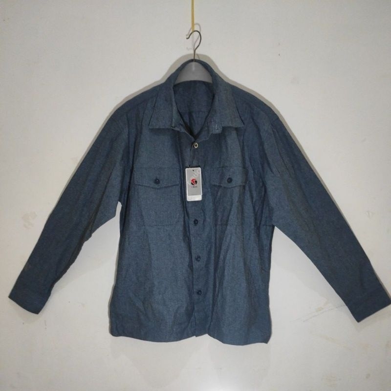 TBuc kemeja taktikal biru denimkorea
