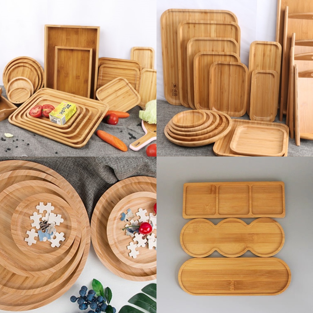 Tatakan Kayu Serbaguna Aesthetic / Tray Nampan Kayu Resto Cafe / Nampan Gelas Bulat Dan Persegi Kayu